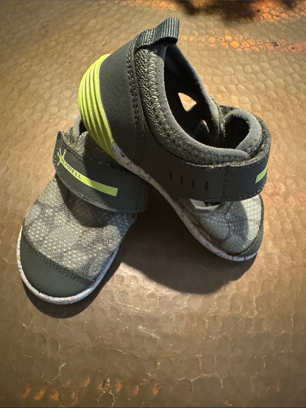 Merrell Kids Bare Steps Gray and Lime Sport Sandals
